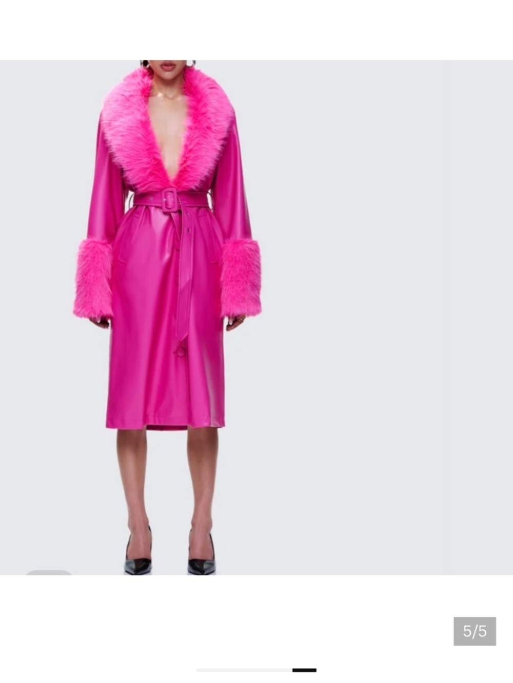Bold Hot Pink Faux Fur Trim Trench Coat